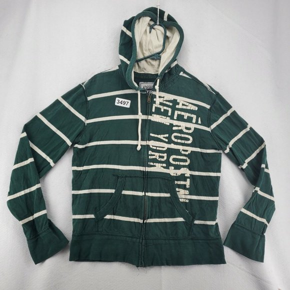 Aeropostale Sweatshirt Men's L/S Full Zip Striped w/Text Hooded Green Medium - Picture 12 of 12